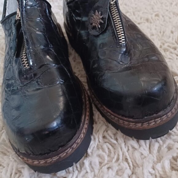 Geier Wally Austria Women’s 39 (US 8) Black Croc Patent Leather Zip Loafers Rare - Picture 12 of 12